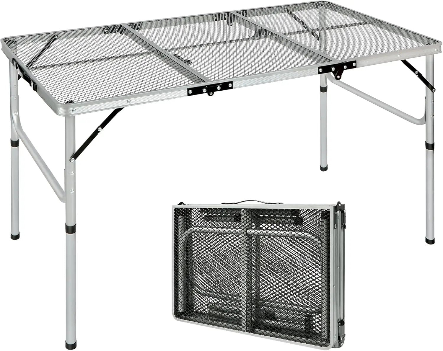 RedSwing Portable Grill Table for Outside, Aluminum Folding Grill Stand Table for Outdoor Camping Picnic BBQ, Lightweight Adjustable Height, (48"x24"x15"/28" Sliver) by GreenHaven Gardens