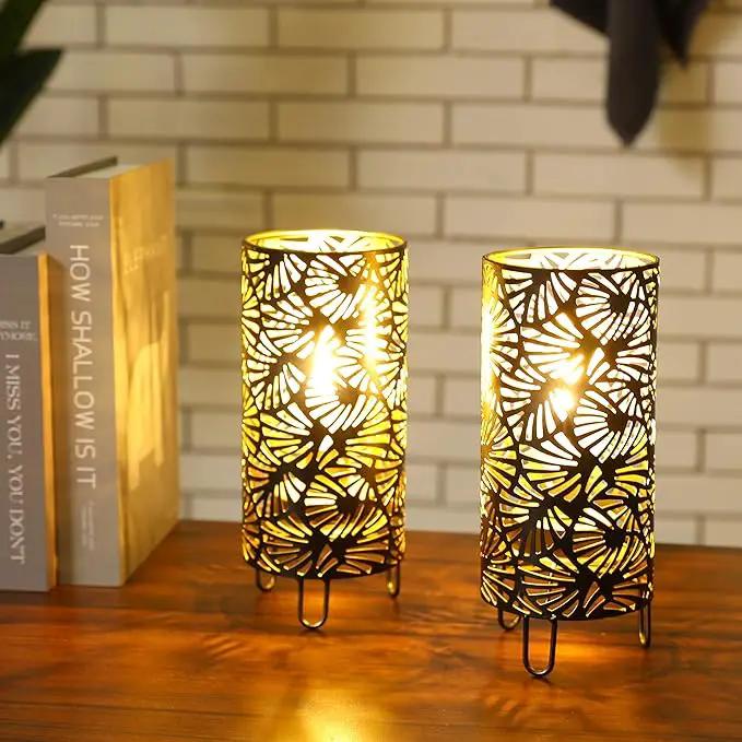 JHY DESIGN Set of 2 Metal Lamp Battery Powered 9''High Accent Cordless Lamp with LED Bulb Huge Fan Patterned Battery Lamp for Weddings Parties Patio Garden Indoors Outdoors Table Bed Room by GreenHaven Gardens