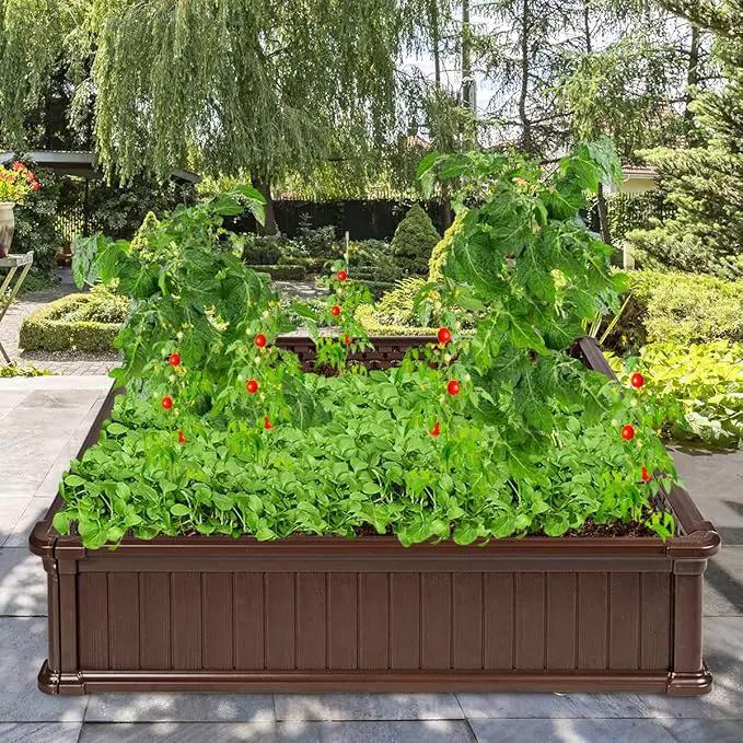 Giantex Raised Garden Bed, Planter for Flower Vegetables, Outdoor Plant Box Patio Backyard, Easy Assembly (48.5''Lx48.5''Wx12''H, Brown) by GreenHaven Gardens