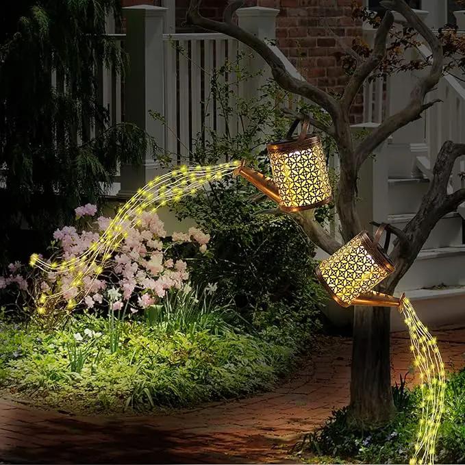 Solar Watering Can with Lights, Outdoor Garden Decor, Hanging Lantern Waterproof, Metal Solar Waterfall Lights for Yard Patio by GreenHaven Gardens