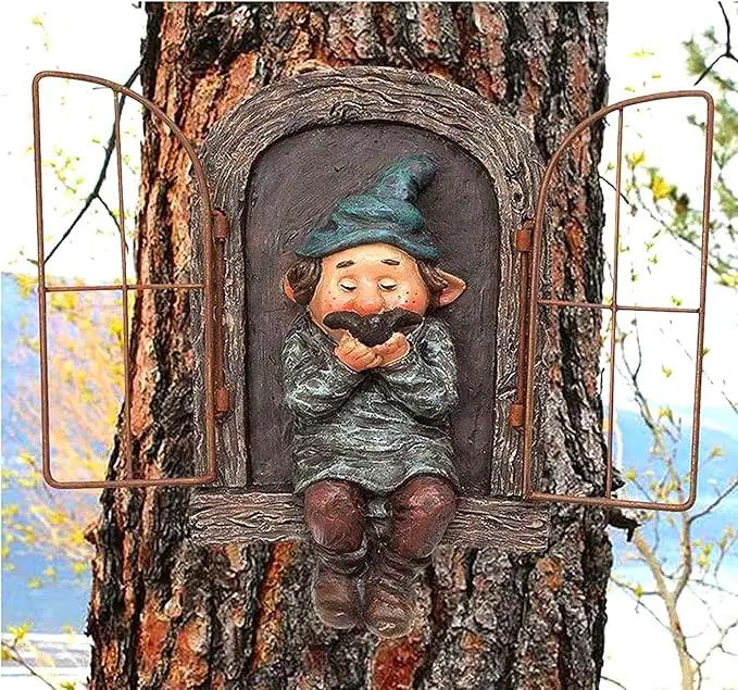 Whimsical Fairy Garden Gnome Statue, Tree Faces Decor Outdoor -5.9 Inch, Funny Garden Tree Decoration,Ideal Patio Yard Lawn Porch Decoration by GreenHaven Gardens