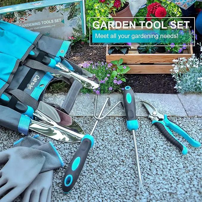 Gardening Tools, Carsolt 10 Piece Heavy Duty Stainless Steel Garden Tools Set with Ergonomic Rubber Handle. Variety of Gardening Hand Tools for Planting Gardening Kit with Gift Box Ideal Garden Gifts by GreenHaven Gardens