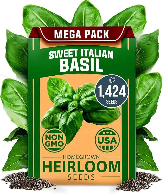 HOME GROWN 𝗨𝗦𝗔 𝗣𝗥𝗘𝗠𝗜𝗨𝗠 Italian Basil Seeds Bulk Pack 1,424 Sweet Large Leaf Basil Seeds for Planting 𝗡𝗢𝗡-𝗚𝗠𝗢 and Heirloom Herb Seeds for Planting Indoors or Outdoors (Ocimum basilicum) by GreenHaven Gardens