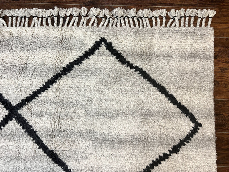 Modern Shag Rug 8x10, Gray and Black, Wool and Cotton, Lulu and Georgia, Handmade Indian Shag Rug by Jewel Rugs