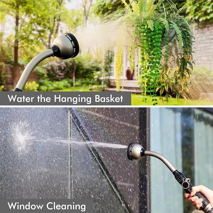 RESTMO Watering Wand Heavy Duty, Metal Garden Hose Wand with 10 Spray Patterns, 15-Inch Long Hose Nozzle Sprayer with Thumb Flow Control, Ideal to Water Hanging Baskets and Shrubs by GreenHaven Gardens