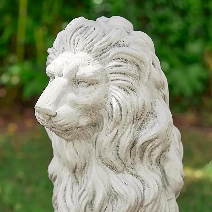 Glitzhome Guardian Sitting Lion Garden Statue MGO Outdoor Decoration, 27.75" H, White by GreenHaven Gardens
