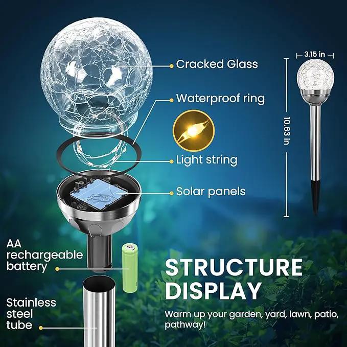 SOLPEX Solar Garden Lights String, 6 Pack Outdoor Christmas Decoration Warm White Solar Powered Cracked Glass Ball Lights, Waterproof for Patio Decoration by GreenHaven Gardens