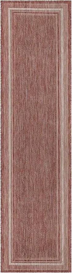 Unique Loom Outdoor Border Collection Area Rug - Soft Border (2' 7" x 10' Runner, Rust Red/ Ivory) by GreenHaven Gardens