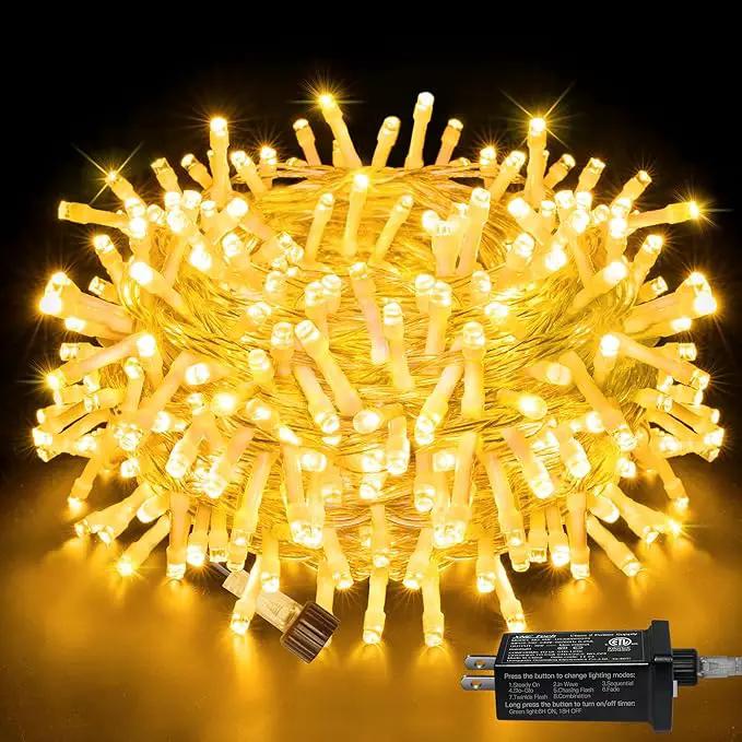 Ollny String Lights Indoor 200LED 60FT, Warm White Connectable Plug in LED Outdoor Light, 8 Modes Waterproof Timer Christmas Lights for Outside Bedroom House Party Wedding Camping by GreenHaven Gardens