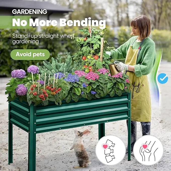 KING BIRD Large Raised Garden Bed with Legs Galvanized Elevated Planter Box 48×24×30 in for Backyard, Patio, Balcony, 400lb Capacity, Green by GreenHaven Gardens