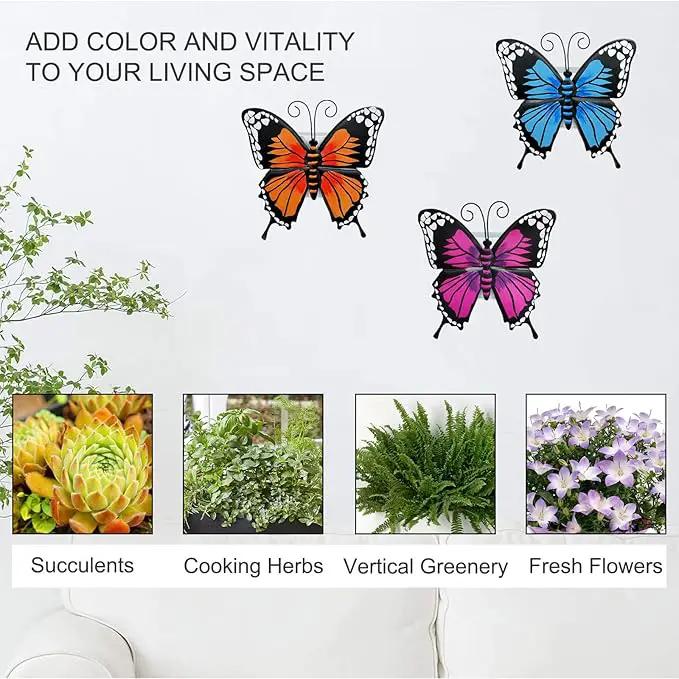 BAYN Set of 3 Butterfly Wall Hanging Planter Decor Art, Metal Wall Mounted Planters Garden Yard Decorative Flower Pot Indoor Outdoor Wall Planter Succulent Plant Container by GreenHaven Gardens