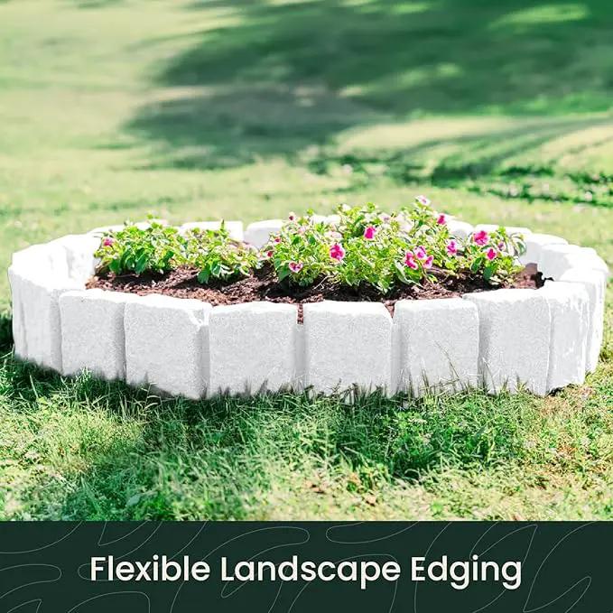 Beuta Landscape Edging | Garden Edging Border | Faux Stone Block XL for Lawn Edging, Flower Beds & Yard Edging – 1 Pack | Each Section Has 6 Blocks 48" L x 4" W x 9.5" H | 3 Spikes | Limewash by GreenHaven Gardens