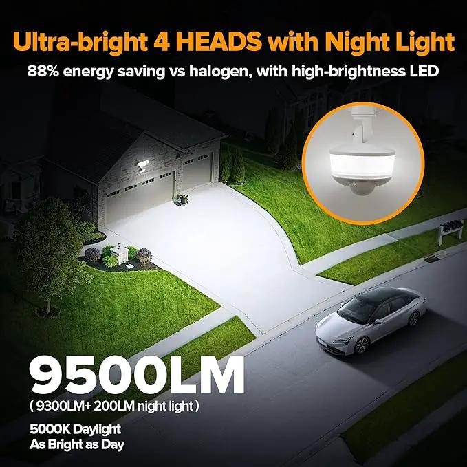 LUTEC 84W 9500LM LED Security Light Motion Sensor Outdoor Lights with Night Light, 4 Head LED Flood Lights Outdoor 5000K Daylight, IP65 Waterproof, Motion Detected Lights for Outside (White) by GreenHaven Gardens