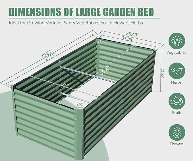 Domi Galvanized Raised Garden Bed, Outdoor Planter Garden Boxes Large Metal Planter Box for Gardening Vegetables Fruits Flowers, Green (6x3x2ft) by GreenHaven Gardens