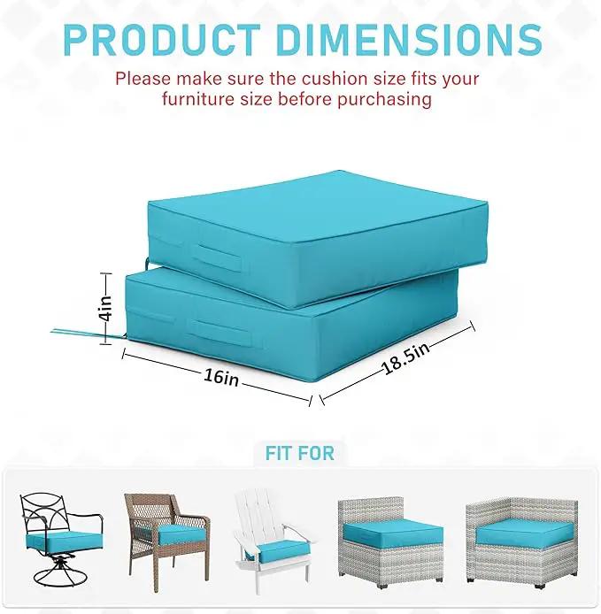 Patio Chair Cushions 18.5 X 16 X 4 Inch Waterproof Outdoor Seat Cushions for Patio Furniture, Outdoor Sofa Couch Pads with Ties & Handle, Set of 2, Lake Blue by GreenHaven Gardens