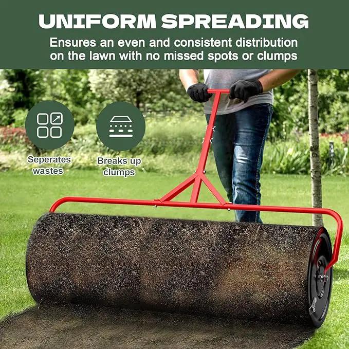 Compost Peat Moss Spreader for Lawn, 44 Inch Compost Roller Spreader with Adjustable T-Shaped Handle, Upgraded Side Clasps, Durable Lightweight Metal Roller, Lawn Garden Yard Care by GreenHaven Gardens