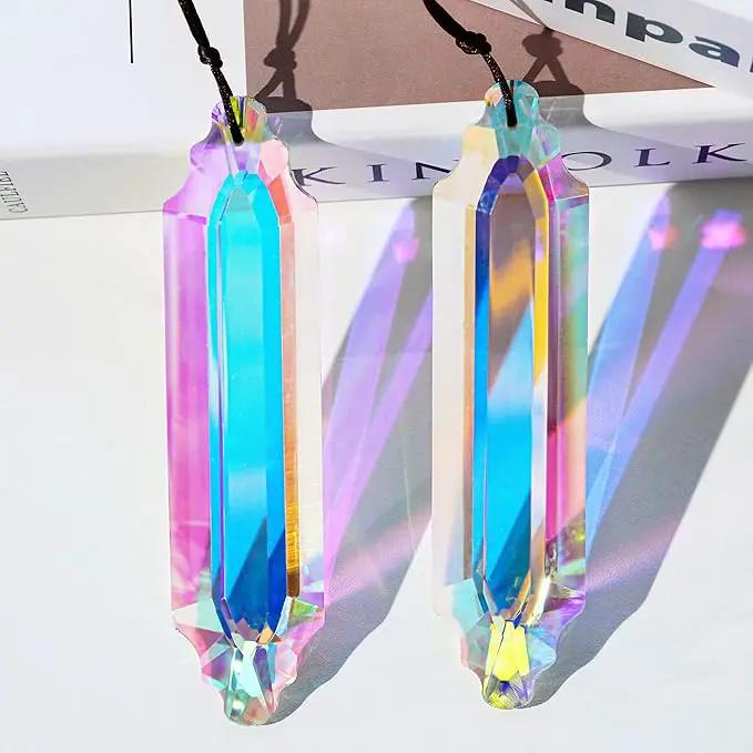 HDCRYSTALGIFTS 2 Pack 5" Large Crystal Suncatcher Prisms,AB Crystals for Sun Catchers,Rainbow Maker Hanging Prisms for Windows,Room,Chandelier,Garden Home Decor by GreenHaven Gardens