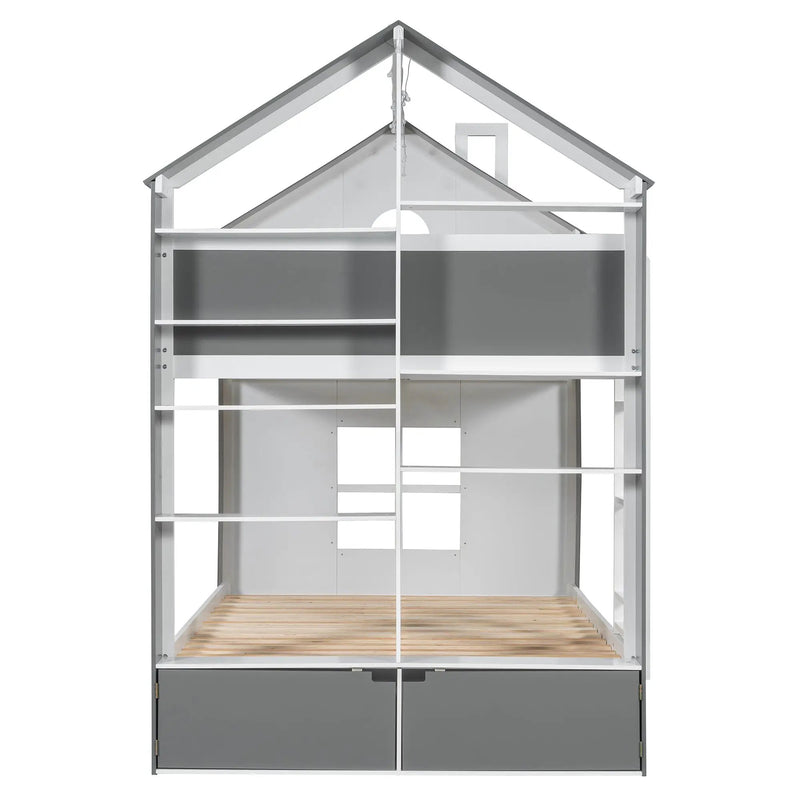 Full Size Bunk Bed with Storage Drawers & Shelves by HouseOfZazla