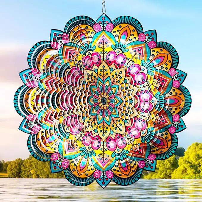 Wind Spinners Outdoor Mandala Lucky Star,Laser Cut Metal Kinetic Art Wind Spinner Gift for Christmas,12In Stainless Steel Hanging Yard&Garden 3D Wind Sculpture Decorations Indoor Spinners by GreenHaven Gardens