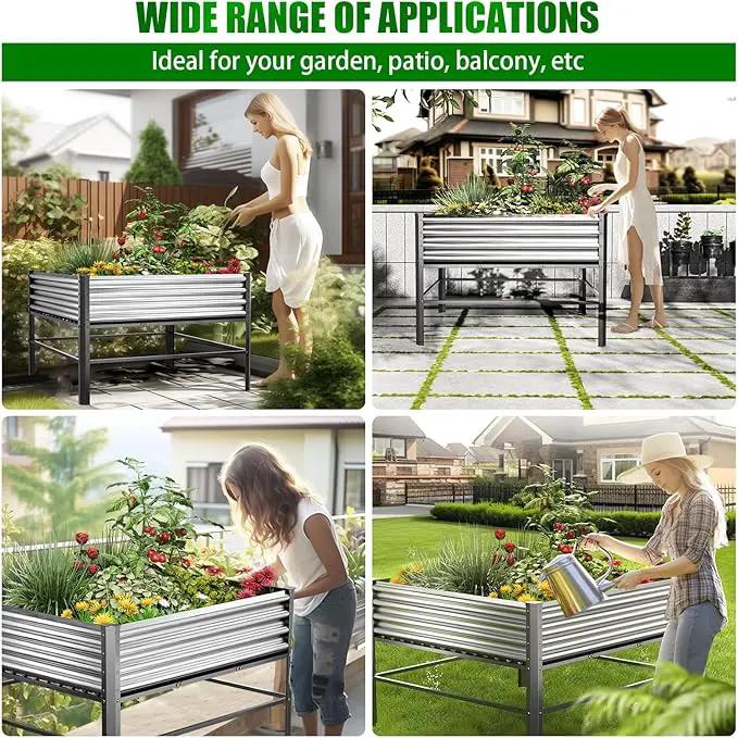 Doniks Raised Garden Bed with Legs, 48×48×32in Large Outdoor Metal Galvanized Garden Planting Box,1000lb Capacity for Vegetables Lawn Green Flowers, Fruits, Terrace by GreenHaven Gardens