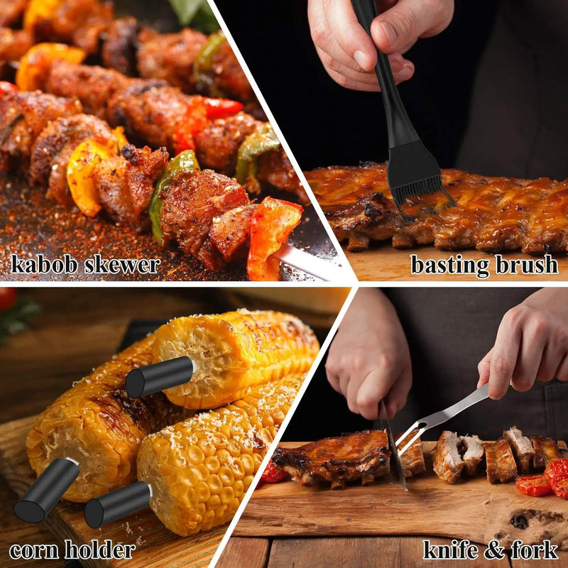 ROMANTICIST 27pcs Heavy Duty Grilling Gifts for Men Dad Fathers Day, Extra Thick BBQ Accessories Tools Set, Stainless Steel Grill Utensils Kit with Meat Claws, Carrying Bag for Outdoor Camping Black by GreenHaven Gardens