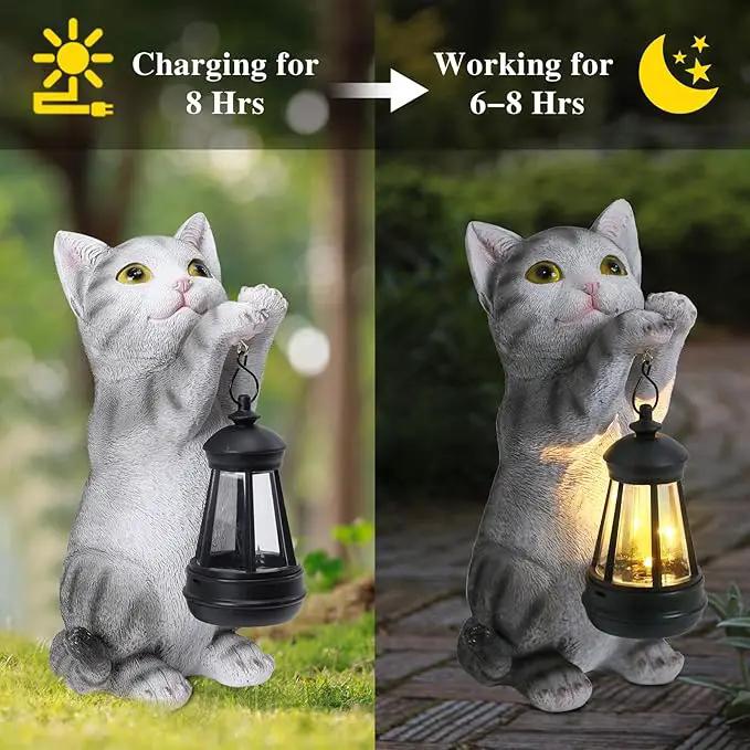Afirst Solar Cat Statue Garden Decor, Outdoor Statue Decor with Solar Lantern Lovely Cat Figurine Patio Lawn Yard Art Ornaments Housewarming Gift by GreenHaven Gardens