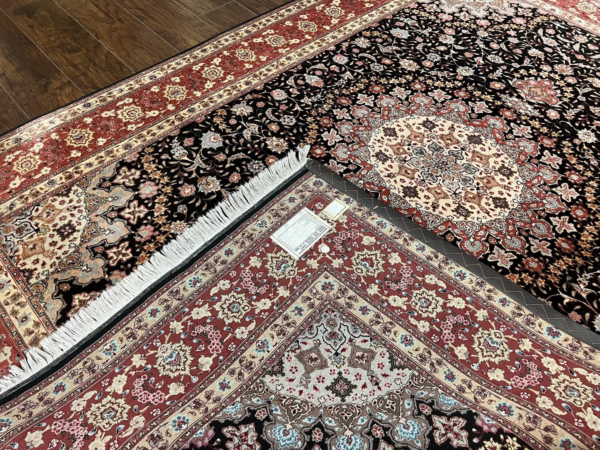 Marvelous Persian Tabriz Rug 7x10 ft, Super Fine 50 Raj, 300+ KPSI, Black and Rust Red, Floral Medallion Handmade Wool Oriental Carpet, Top Quality by Jewel Rugs