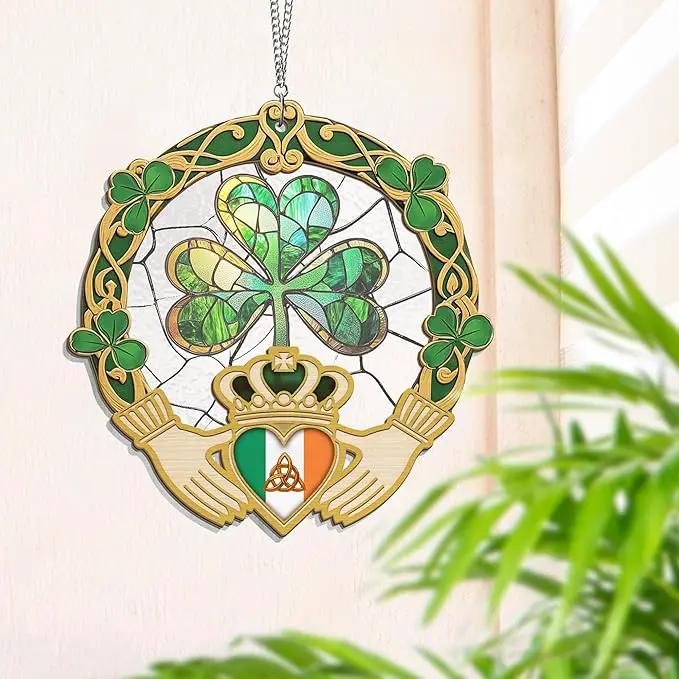 St Patricks Day Decorations - St Patricks Day Accessories, Shamrock Decorations, Irish Gifts for Women Men Friends Family, Shamrock Decorations - Double Layered Hanging Suncatcher 8 in by GreenHaven Gardens