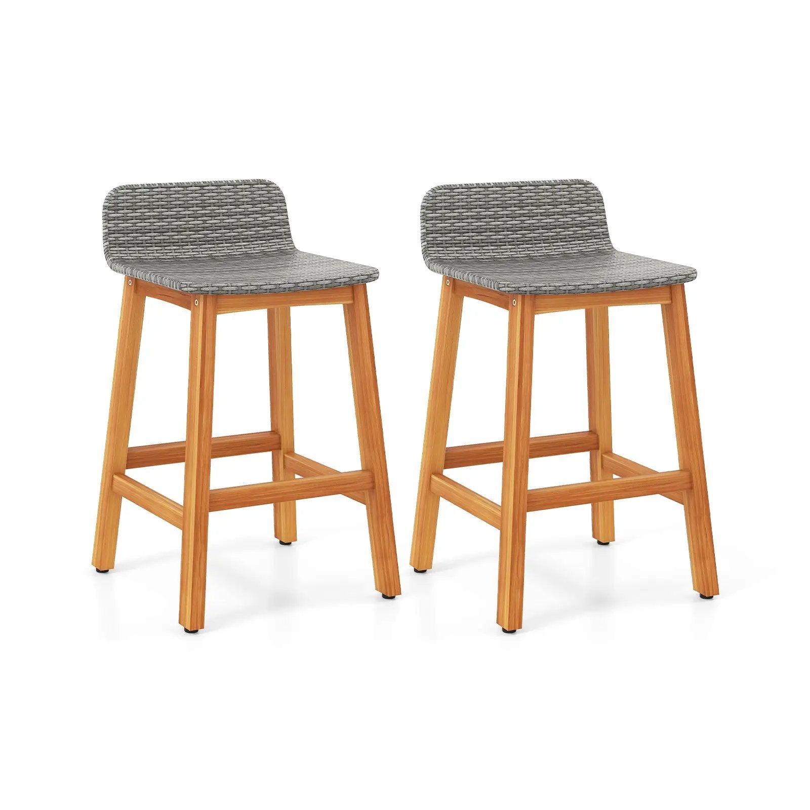 Solid Acacia Wood Bar Stools Set of 2 with Backrests and Footrests for Porch by DirectDeals