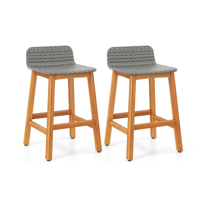 Solid Acacia Wood Bar Stools Set of 2 with Backrests and Footrests for Porch by DirectDeals