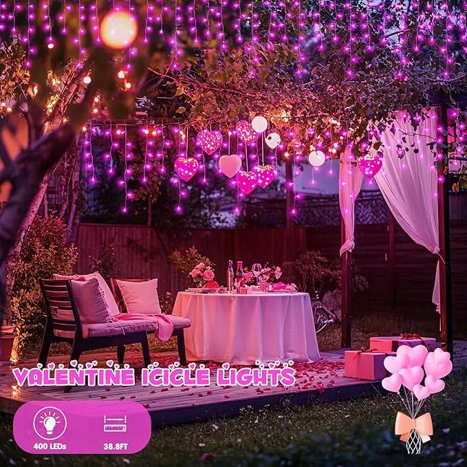 JMEXSUSS 400 LED Pink Valentine Lights, Connectable Pink Christmas Lights Indoor Outdoor with Remote, Pink Icicle String Lights for Room Fireplace Decorations by GreenHaven Gardens