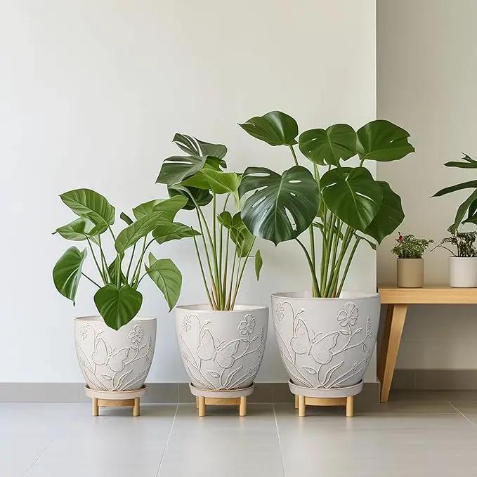 10 Inch Plant Pot Ceramic Planter Pot with Drainage Hole and Saucer Round Planter Large Flower Pot for Indoor Outdoor Plants Home Garden Decor White by GreenHaven Gardens