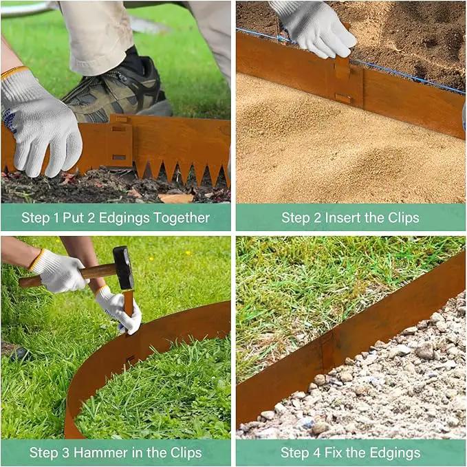 Co rten Steel Landscape Edging 10 Inch Tall 6 Packs, Pre-Rusted Metal Garden Edging with 6 Clips and a Pair of Gloves, Steel Edging for Landscaping, Garden by GreenHaven Gardens