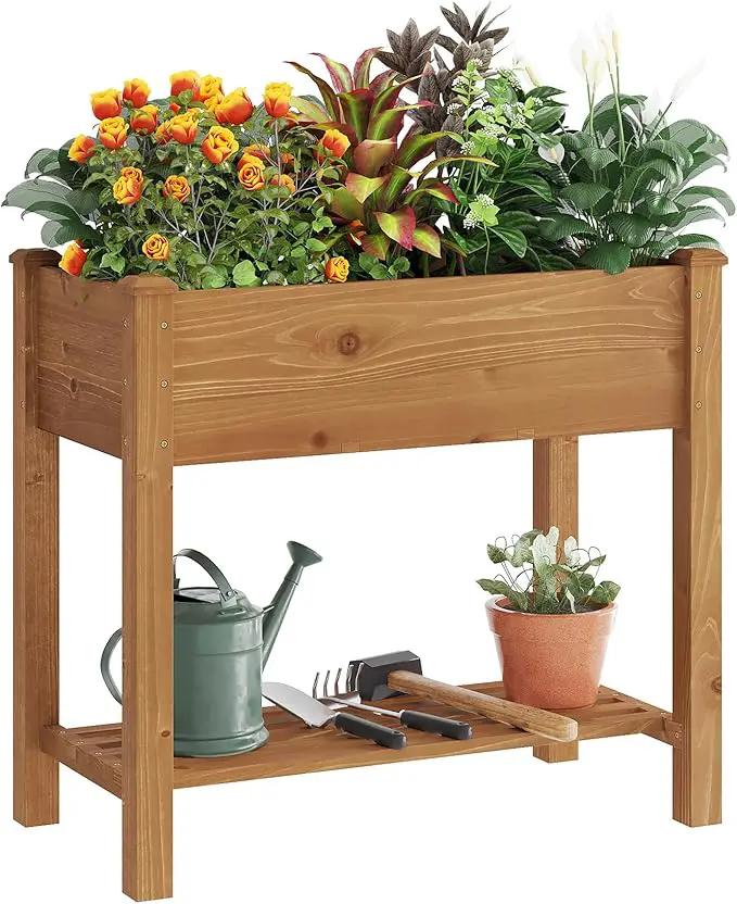 GHWIE Raised Garden Bed with Legs, Elevated Wood Planter Box for Vegetables, Flowers, Patio, Balcony, with Liner by GreenHaven Gardens