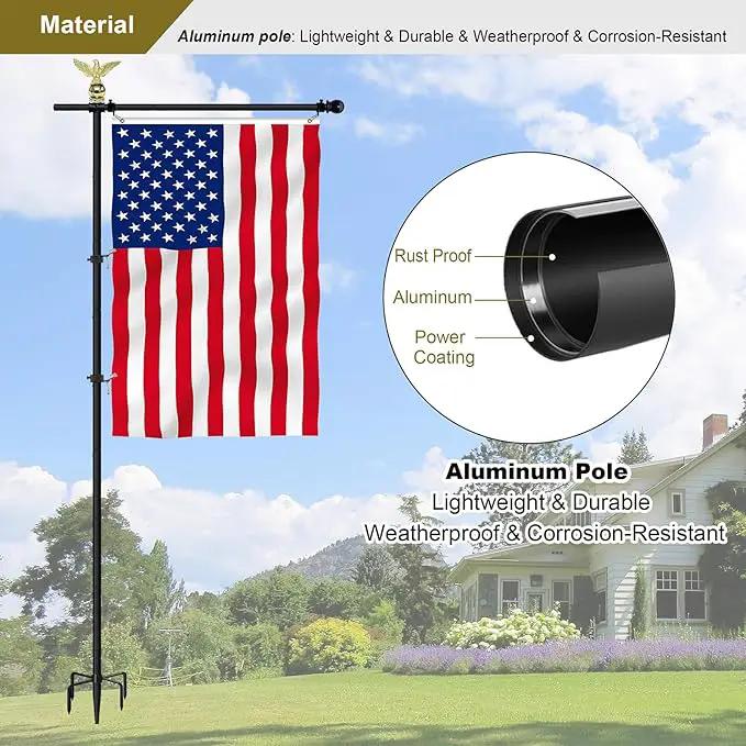 10FT Garden Flag Pole Stand for 3x5 Feet & 28x40 Inch Flags – Heavy Duty Freestanding Flagpole with 5-Prong Base – Adjustable, Lightweight Aluminum Flag Holder for Yard, Outdoor, Lawn – Black by GreenHaven Gardens