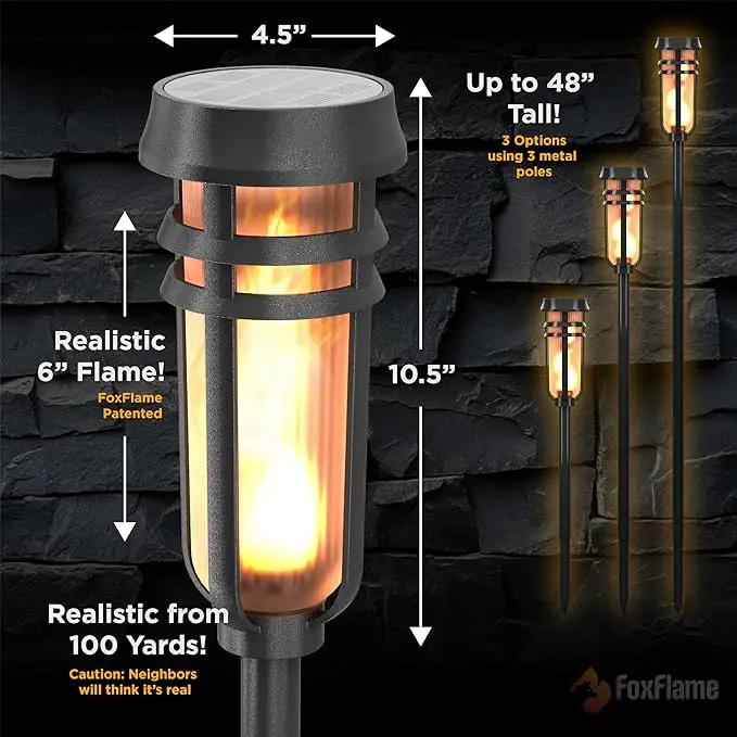 Metal Solar Torch - Adjustable Height (24" - 50"), Outdoor Lights with Flickering Flame, Waterproof Solar Powered Lights, Flame Torches for Patio, Pathway, Yard Decor, Matte Black (1-Pack) by GreenHaven Gardens