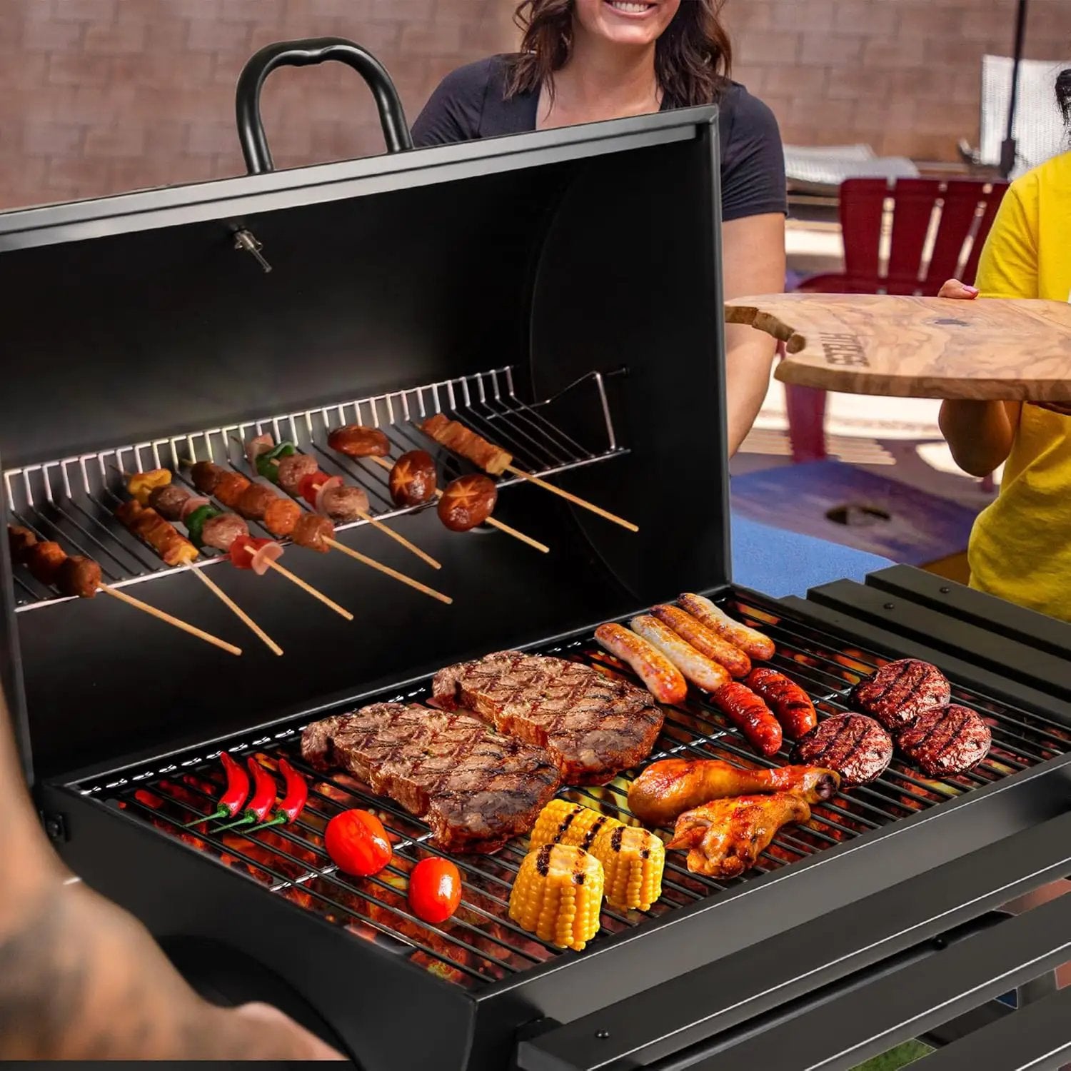 Flamaker Grill Outdoor Charcoal Grills with Side Oven & Thermometer Offset Smoker with Ash Catcher & Cover for Camping Picnics, BBQ, Hiking by GreenHaven Gardens