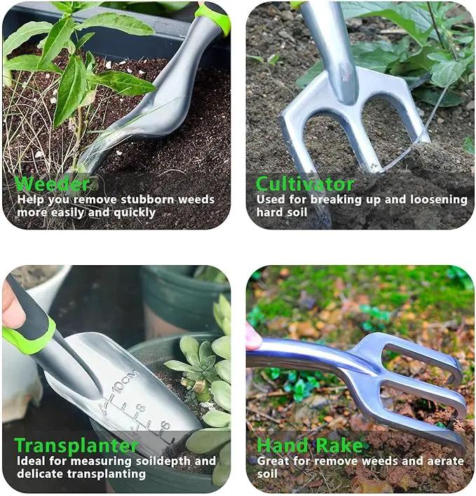 Gardening Tools - 11Pcs Heavy Duty Garden Tool Set with Non-Slip Rubber Grip,Aluminum Alloy Starter Kit with Garden Bag, Durable, Ergonomic, Ideal Gardening Gifts for Women, Mom, Men by GreenHaven Gardens