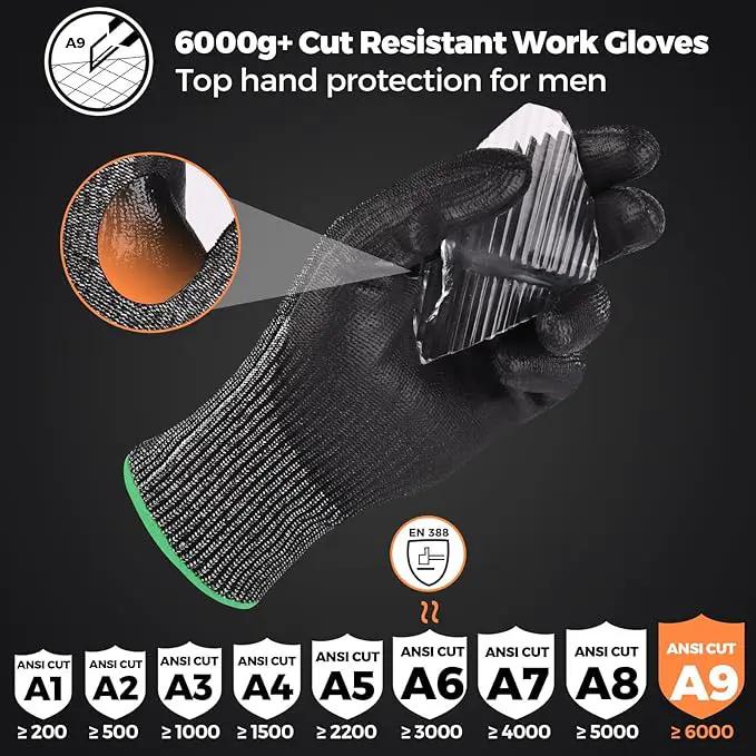 Donfri A9 Cut Resistant Work Gloves for Men - Steel + HPPE Hybrid Safety Gloves for Men, ANSI Cut Level 9 Protection Flexible for Metal Glass Wood Construction Fishing by GreenHaven Gardens