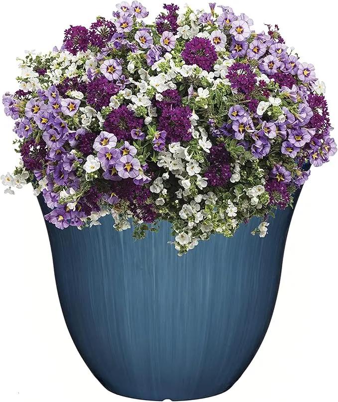 Classic Home and Garden Honeysuckle Resin Flower Pot Planter, Ocean Blue, 13" by GreenHaven Gardens