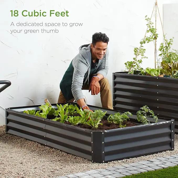 Best Choice Products 6x3x1ft Outdoor Metal Raised Garden Bed Box Vegetable Planter for Vegetables, Flowers, Herbs, and Succulents - Dark Gray by GreenHaven Gardens
