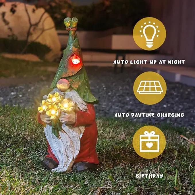 Garden Gnome Statue Outdoor Decor, Solar Garden Gnome Figurine Light, Resin Statues Sculpture for Patio Yard Lawn Outdoor Decorations by GreenHaven Gardens