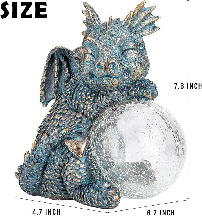 WONDER GARDEN Dragon Statue - Sleeping Dragon Figurines Solar Light Resin Garden Statues with Crackled Glass Globe Outdoor Waterproof Lawn Ornament Decor by GreenHaven Gardens