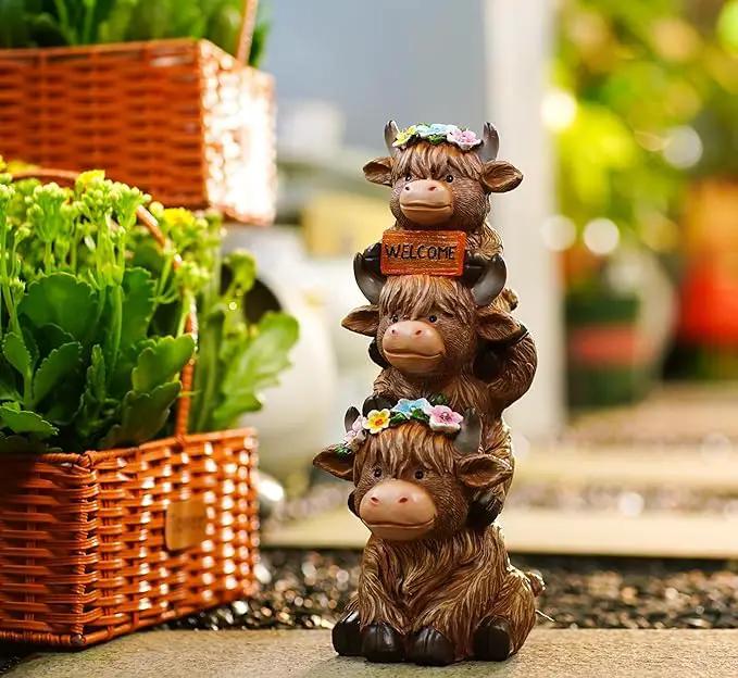 Solar Garden Statues Highland Cow Decoration,Highland Cow Figurine Outdoor Garden Decor Unique Gifts for Women, Mom, Grandma by GreenHaven Gardens