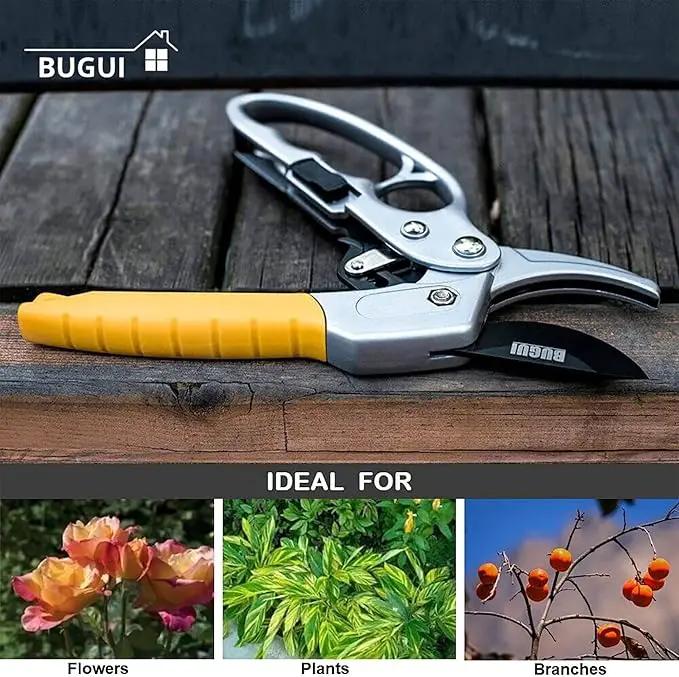 BUGUI 8" Ratchet Pruning Shears, 5 Times Cutting Power Than Normal Garden Scissors, Labor-Saving Design for Arthritis Weak Hands by GreenHaven Gardens