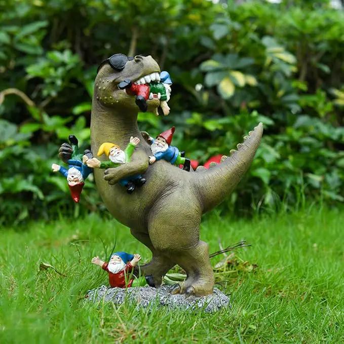 Garden Gnome Statues Garden Decor - Large Dinosaur Eating Gnomes Outdoor Decor for Patio,Lawn,Yard Decor - Uique Housewarming Gift by GreenHaven Gardens