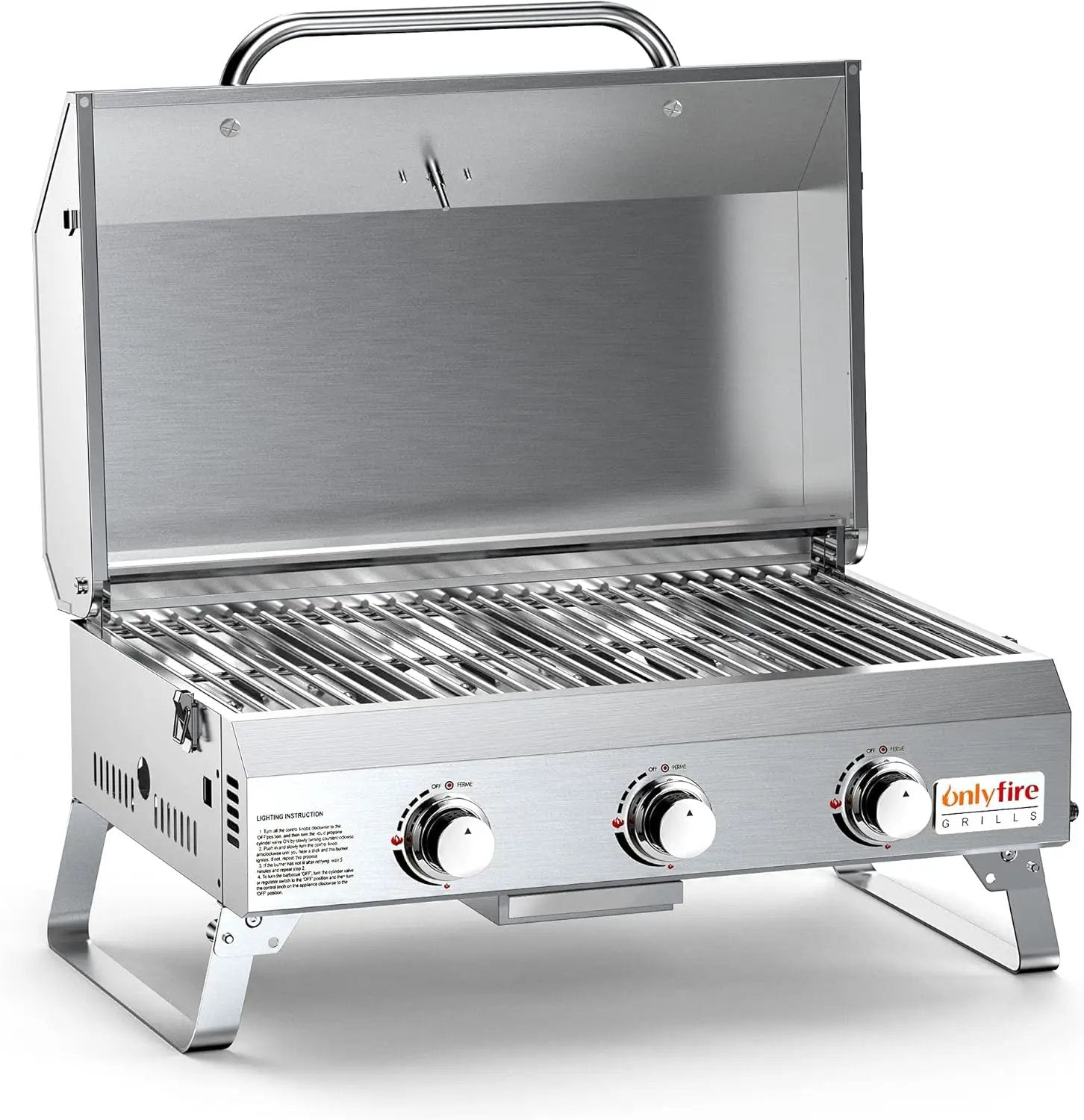 Tabletop Gas Grill 3 Burners, Stainless Steel Portable Propane Grill with Foldable Legs for Outdoor Patio Backyard Camping, Tailgating, RV Trip, Heavy Duty & 24000BTU, GS307 by GreenHaven Gardens