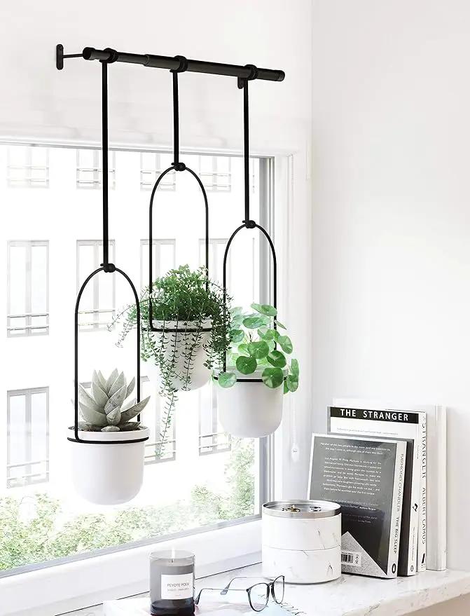 Umbra Triflora Hanging Planter for Window, Indoor Herb Garden, Set of 3, White/Black by GreenHaven Gardens