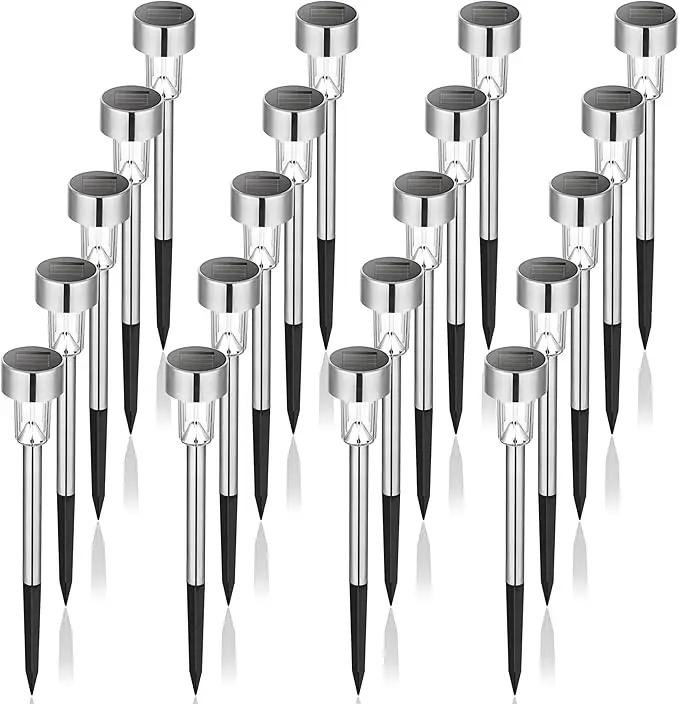 GIGALUMI Solar Lights Outdoor Waterproof, 20 Pack, Stainless Steel LED Solar Garden Lights for Patio, Lawn, Yard and Landscape, Garden Decor Patio Decor, Cold White by GreenHaven Gardens