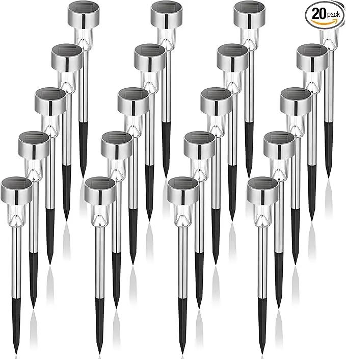 GIGALUMI Solar Pathway Lights 20 Pack, Stainless Steel IP44 Waterproof Auto On/Off Outdoor LED Solar Landscape Lights for Garden, Yard, Patio, Path and Walkway. (Cold White) by GreenHaven Gardens
